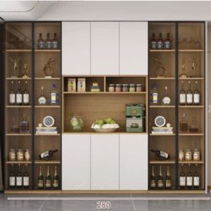 Custom Modern Sideboard with Glass Doors ?C Tall Kitchen Storage Cabinet (Model J)