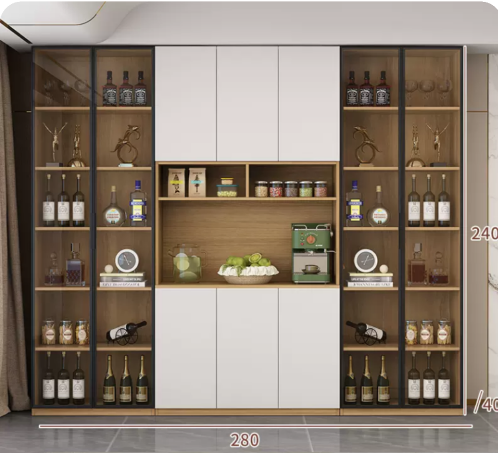 Custom Modern Sideboard with Glass Doors ?C Tall Kitchen Storage Cabinet (Model J)