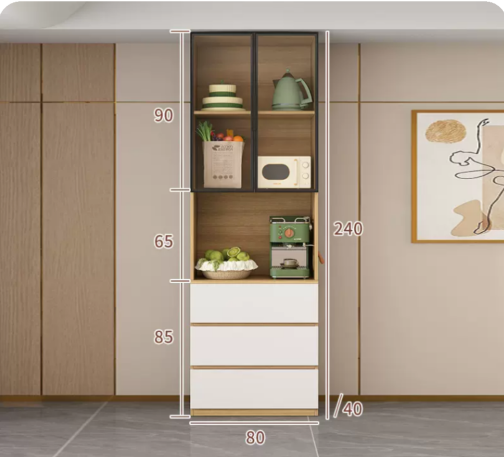 Custom Modern Sideboard with Glass Doors ?C Tall Kitchen Storage Cabinet (Model K)