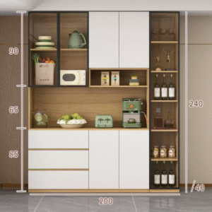 Custom Modern Sideboard with Glass Doors ?C Tall Kitchen Storage Cabinet (Model D)