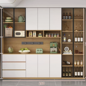 Custom Modern Sideboard with Glass Doors ?C Tall Kitchen Storage Cabinet (Model P)