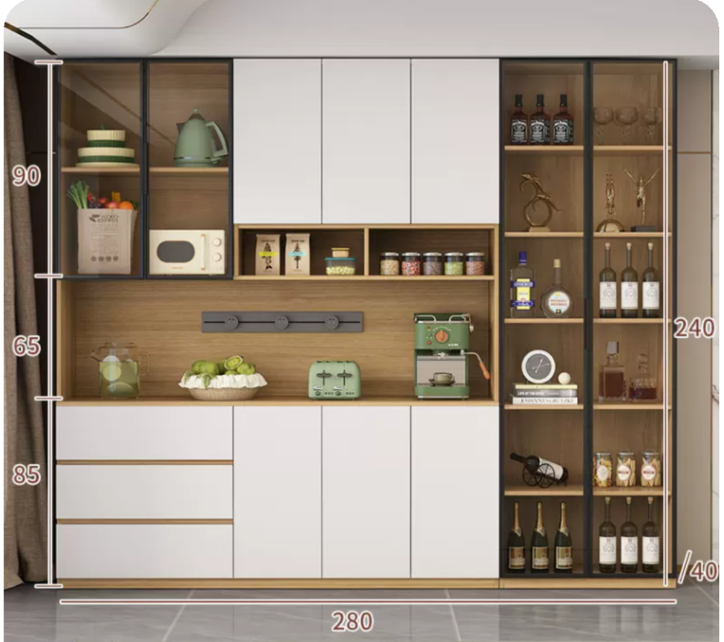 Custom Modern Sideboard with Glass Doors ?C Tall Kitchen Storage Cabinet (Model P)