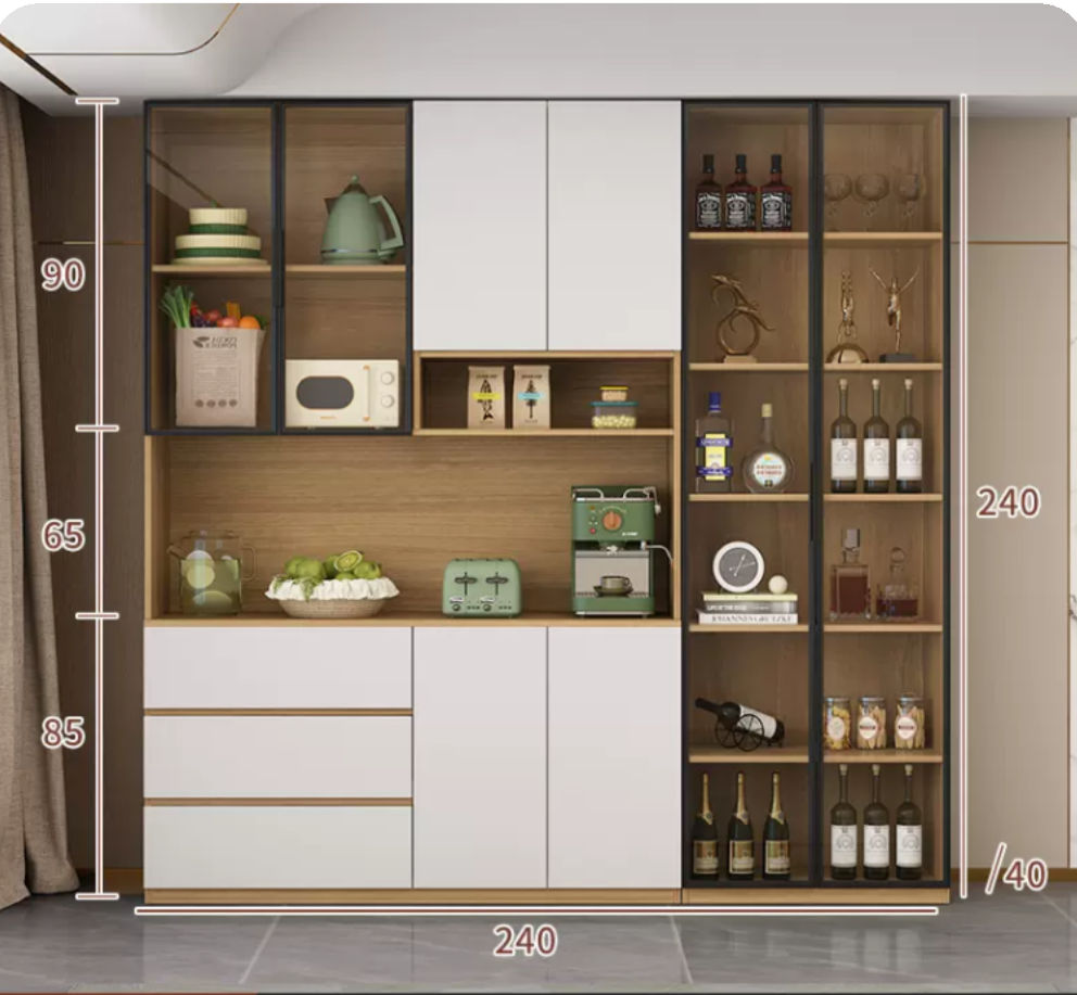 Custom Modern Sideboard with Glass Doors ?C Tall Kitchen Storage Cabinet (Model C)