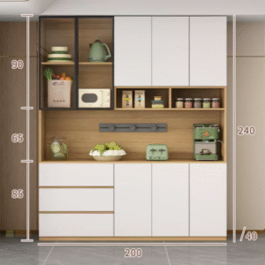 Custom Modern Sideboard with Glass Doors ?C Tall Kitchen Storage Cabinet (Model E)