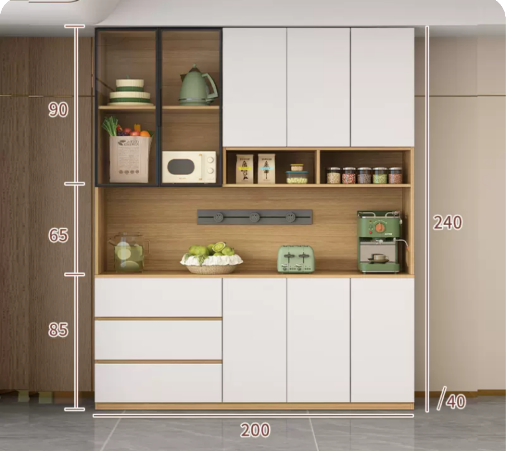 Custom Modern Sideboard with Glass Doors ?C Tall Kitchen Storage Cabinet (Model E)